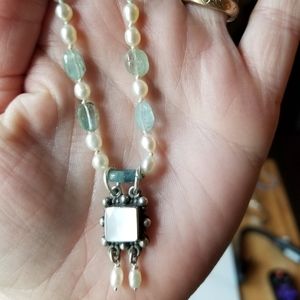 Aquamarine pearl and mother of pearl necklace